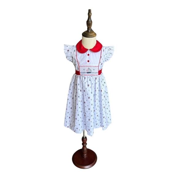 PRETTY ORIGINALS | White | HAND SMOCKED NAVY DRESS - Picture 8 of 13